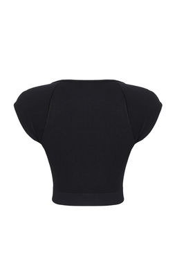 Siyah Seamless/Dikissiz Kare Yaka Crop Orme Spor Ust/Bluz THMSS25BZ00000