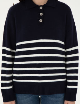 Lacivert Comfort Fit Polo Yaka Kazak