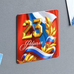 Цена за 4 шт. Магнит полимерный Триколор. 23 февраля, 7?7 см