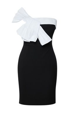 Siyah-Beyaz Fiyonk Detayl? Dokuma Mini Dugun/Nikah S?k Abiye Gece Mezuniyet Elbisesi TPRSS25EL00104 - Trendyolmilla фото 6