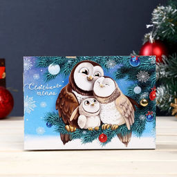 Ключница настенная «Совушки новогодние», панно декоративное, венге, 12×17 см