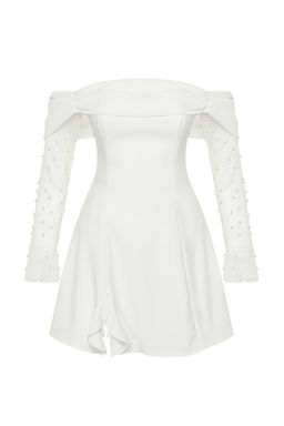 TRENDYOLMILLA Bridal Beyaz A-Kesim Astarl? Dokuma K?sa Dugun/Nikah S?k Abiye Elbise TPRSS24EL00117