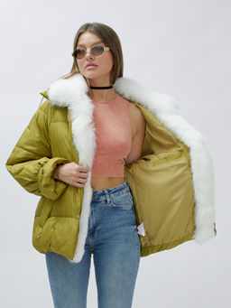 ВИДЕООБЗОР Куртка Бренд Visdeer ПРЕМИУМ КЛАССА зимняя с мехом ЕНОТА, горчичного цвета - Mtforce фото 17