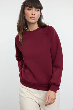 Bordo Relaxed/Rahat Kal?p Basic Reglan Kol Bisiklet Yaka Orme Sweatshirt TWOAW24SW00104