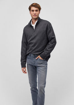 Yar? Fermuarl? Dik Yaka Gri Kazak - Mavi фото 2