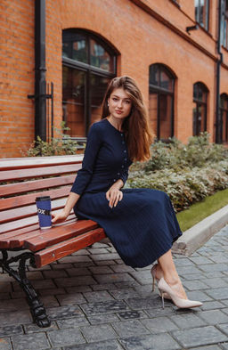 Платье с юбкой гофре темно-синий - Donna saggia фото 3