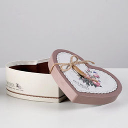 Набор подарочных коробок сердце 3 в 1, Пионы коричневый, 21?19?9 - 15.5?14?6 см