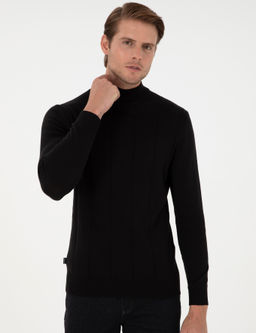 Siyah Slim Fit Yar_m Bal_k__ Yaka Triko Kazak - Pierre cardin фото 3