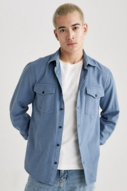 Regular Fit Polo Yaka Basic Duz Pamuklu Uzun Kollu Gomlek