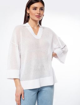 VILATTE / Поло изящной ажурной вязки из пряжи со льном  фото 3