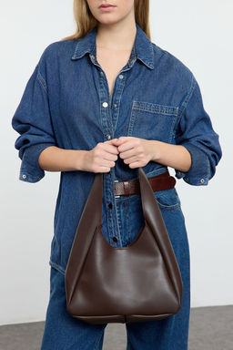 Koyu Kahverengi Yavrulu Oval Kad?n Omuz Canta TAKAW25OC00007 - Trendyolmilla фото 3