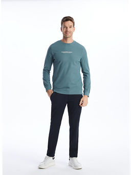 Bisiklet Yaka Uzun Kollu Bask?l? Erkek Sweatshirt