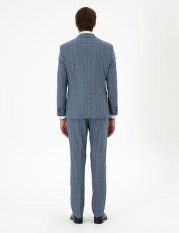 Koyu Mavi Slim Fit _izgili Y_n Ka_mir Kar___ml_ Tak_m Elbise