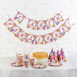 Набор бумажной посуды С днём рождения, шары, 6 тарелок, 6 стаканов, 6 колпаков, 1 гирлянда