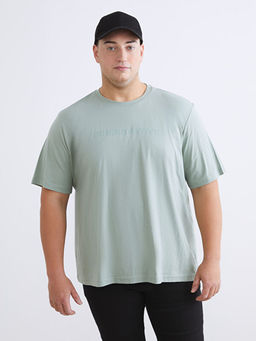 B?y?k Beden Bisiklet Yaka Bask?l? Penye Erkek Ti??rt