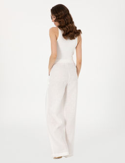 Beyaz Loose Fit Keten Pantolon