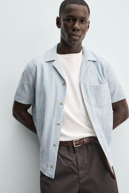 CAMISA REGULAR FIT ESTRUCTURA SEERSUCKER / Blanco / Celeste - Zara фото 5
