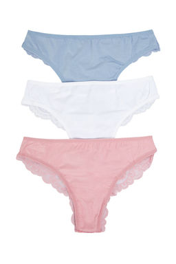 TRENDYOLMILLA Siyah-K?rm?z?-Ten 3lu Paket Pamuklu Dantel Detayl? Tanga Orme Kulot THMAW21KU0012 фото 30