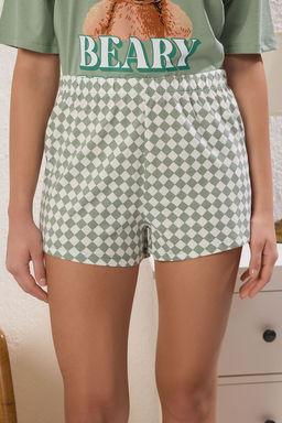 Mint %100 Pamuklu Ay?c?kl? Sortlu Orme Pijama Tak?m? THMSS25PT00409