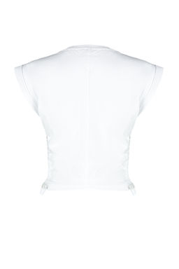 Beyaz %100 Kal?n Pamuklu Buzgu Detayl? Crop Yarasa Kol Orme T-Shirt TWOSS24TS00026
