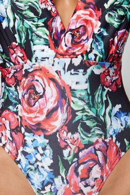 Cicek Desenli Derin Dekolteli S?rt Dekolteli High Leg Mayo TBESS23MA00316