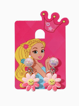 Серьги-клипсы детские «Выбражулька» цветок с жемчужиной, розово-белые