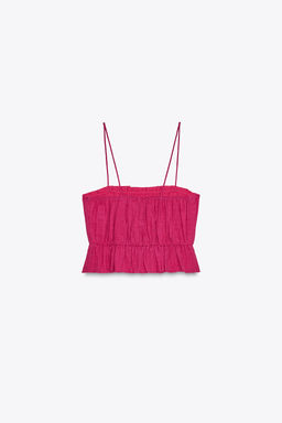 PRINTED SMOCKED CROP TOP - Zara фото 13