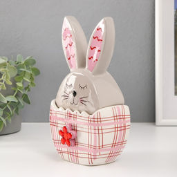 Шкатулка для украшений «Зайка в яйце», керамика, серо-красный, 11.8×7.2×20.8 см