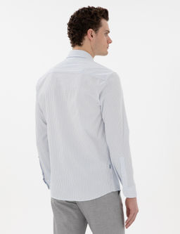 A__k Mavi Slim Fit _izgili Uzun Kollu G_mlek