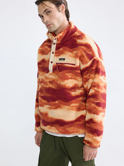 Dik Yaka Desenli Polar Erkek Sweatshirt