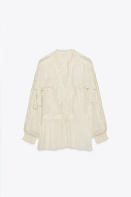 ZW COLLECTION LACE RUFFLE BLOUSE - Zara фото 16
