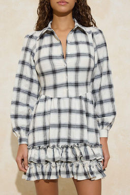 Kahverengi Ekose / Kareli F?rf?rl? K?sa / Mini Dokuma Elbise TWOAW26EL00353 - Trendyolmilla фото 7