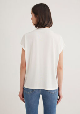 Lux Touch TENCEL TM V Yaka Beyaz Tisort - Mavi фото 6