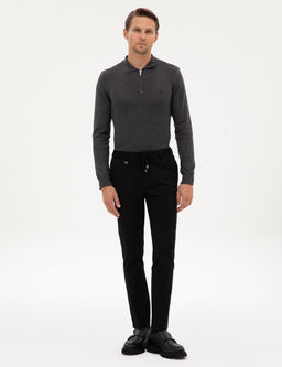 Siyah Beli Lastikli Kordonlu Klasik Jogger Pantolon