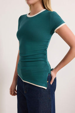 Ekru Regular/Normal Kal?p K?sa Kollu Biyeli Premium Yumusak Orme T-Shirt TWOSS26TS00056 - Trendyolmilla фото 7