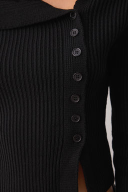 Siyah Merserize Gorunumlu Premium Iplik/Ozel Iplik Fitted/Vucudu Saran Triko H?rka TWOAW25HI00254