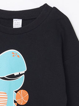 Bisiklet Yaka Bask?l? Erkek Bebek Sweatshirt ve E?ofman Alt 2li Tak?m