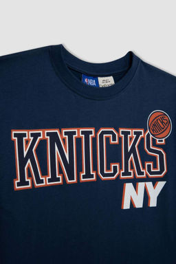 Футболка оверсайз с круглым вырезом и короткими рукавами NBA New York Knicks для мальчиков - Defacto фото 9