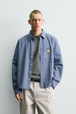 CAMISA CROPPED FIT CUADROS ESTAMPADO BORDADO / Azul - Zara фото 2