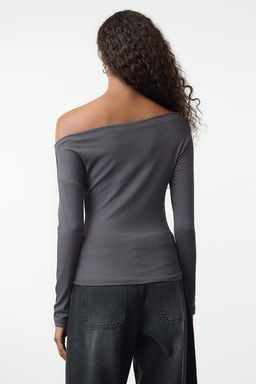 Antrasit Duz Premium Yumusak Kumasl? Fitted/Vucuda Oturan Kay?k Yaka Orme Bluz TWOAW24BZ00227