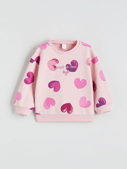 Kalp Bask?l? K?z ?ocuk Sweatshirt