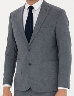 Koyu Mavi Slim Fit _izgili Tak_m Elbise