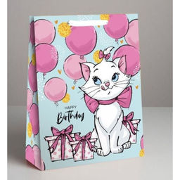 Пакет подарочный крафт Happy Birthday, 40×31×11.5 см, Коты аристократы