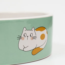 Миска керамическая Котяры 300 мл 12,5 x 4,5 cм, бело-зелёная - Пижон фото 5