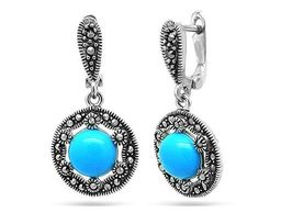 Серьги из серебра бирюза пресс., марказит, SL-AGA39