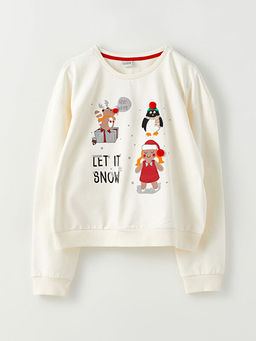 Bisiklet Yaka Y?lba?? Temal? Uzun Kollu K?z ?ocuk Sweatshirt ve Etek - Waikiki фото 2