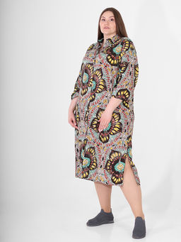 Платье-рубашка коричневого цвета с цветочным принтом - Almond фото 2