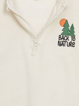 Dik Yaka Bask?l? Uzun Kollu Erkek Bebek Sweatshirt