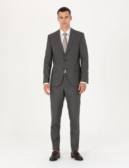 Kahverengi _izgili Ex.Slim Fit Tak_m Elbise