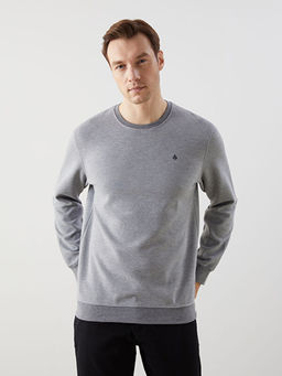 Bisiklet Yaka Uzun Kollu Bask?l? Erkek Sweatshirt